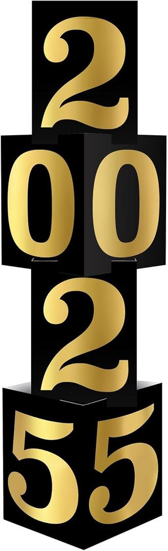 Beistle Foil 2025 Column Stand-Up NYE Decoration, New Years Eve Party Supplies Event Prop, Graduate Photo Booth Backdrop for Milestones, 3' 9" x 12", Black/Gold
