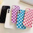 Compatible with iPhone 12 Case,Cute Checkerboard Checkered Cream Silicone Pattern for Women Girl Trendy Slim Fit,TPU Silicone Shockproof Full Camera Protection Cover-White