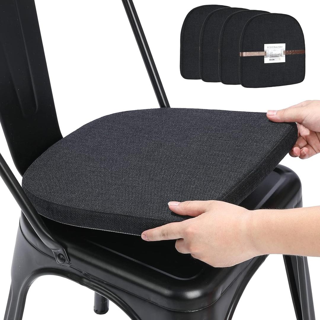 BUYUE Friendly Woven Fabric 14x14 Magnetic Cushions for Metal Chair Set of 4, Enhanced Anti-Slip Seat Pads for Dining Kitchen Caf Stackable Chairs (U-Shape, Black, 4 Counts)