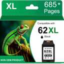 Printer Ink 62 XL 62XL Envy 7645 for HP 62 XL Black Ink Cartridge HP Ink 62 62XL Ink Cartridges Black HP62 HP62BK for ENVY 5540 5544 5545 5642 5660 5664 7640 7645, OfficeJet 200 250 258 5740 5745 5746