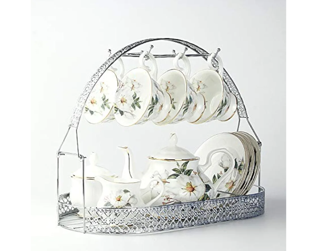 Mug Holder Coffee Cup Holder Stand Dishes Organizer Wrought Iron Mug Drainer Storage Drying Rack for Counter Cabinet Table Kitchen Restaurant Office (Silver A)