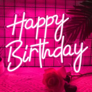 Happy Birthday Neon Sign LED Happy Birthday Light Up Sign for Wall Decor | Pink 15.7 x 11.8 Inch Dimmable USB Powered Birthday Neon Light for All Birthday Party Decorations Backdrop Room Bar Home