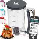 Pancake Batter Dispenser - Kitchen Must Have Tool for Perfect Pancakes, Cupcake, Waffle, Muffin Mix, Cake & Crepe - Easy Pour Baking Supplies for Griddle - Pancake Maker with Measuring Label (Black)