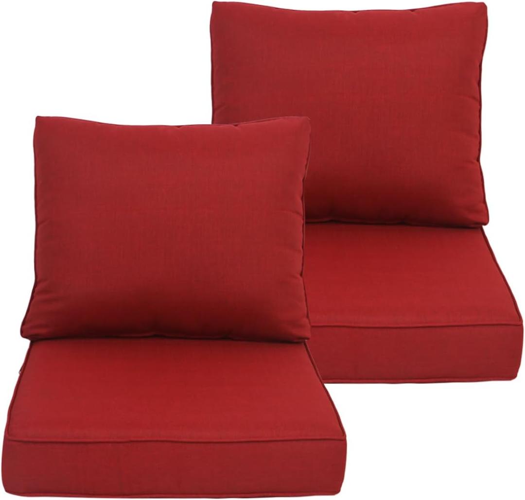 Outdoor/Indoor 23.5x25 inch Deep Seat Patio Cushions Set of 2 Resilient Foam Filling Water Repellent Stain-Resistant UV Resistant Weather Resistant Patio Cushions Chili