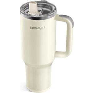40 Oz Insulated Tumbler with Flip Straw Lid - 100% Leakproof, 100% Clean, Vacuum insulated Stainless Steel | BPA-Free, Handle & Cupholder Compatible - 24H Cold, Travel/Gym/Office (Cream)