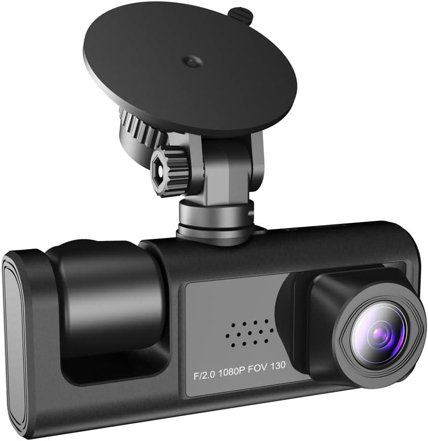 Shkalacar Dash Cam Front & Inside & Rear Camera, 1080P DVR Car Dashboard Camera with Night Vision 2 Inch Screen Dashcam Support Night-Vision Loop Recording One-Key Lock