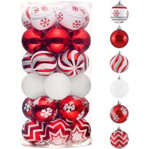 Valery Madelyn Christmas Ornaments Tree Decorations, 30ct Red and White Shatterproof Christmas Ball Ornaments Set, 2.36 Inch Hanging Ornament Bulk for Xmas Holiday Party Decor