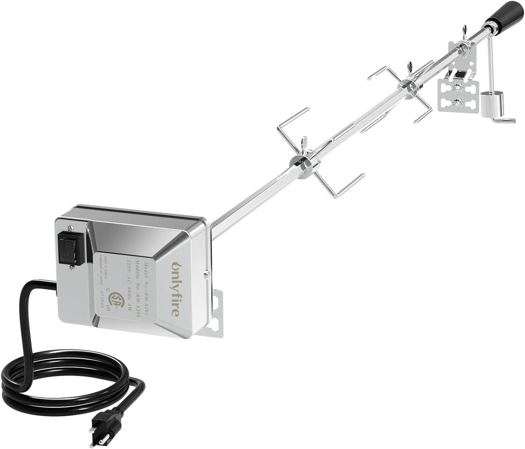 onlyfire 6022 Universal Grill Replacement Rotisserie Kit, with 37'' 1/2'' Hexagon Spit Rod and Stainless Steel Electric Motor(Do No Fit Weber Gas Grill)