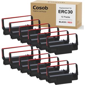 12 Pack ERC30 ERC30 Black and Red ERC-30 ERC30/34/38 Ribbon Compatible with Epson TM-U220 M188B ERC30 ERC34 ERC38 NK506 Printer