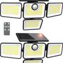 Solar Lights Outdoor, 6000LM 4 Heads Motion Sensor Lights, 3 Mode, IP65 Waterproof Solar Security Wall Lights, Remote Control Flood Lights for Garden, Outside, Backyard, 2 Pack