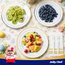 JOLLY CHEF 100 Pieces Gold Plastic Plates, 10 Inch Elegant Disposable Dinner White with Gold Rim, Disposable Plastic Plates for Christmas, Birthdays and Weddings