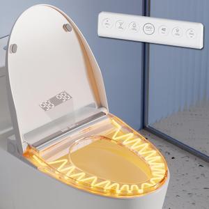 Electric Bidet Toilet Seat with Warm Water, Heated Bidet Attachment for Toilet with Dryer, Self Cleaning Elongated Bidet with Remote Control, Gray Temp. Display (E-Gary Display)