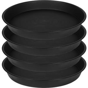 4 Pack of 16 inch Plant Saucer (13.5" Base), Heavy Duty Plastic Plant Tray for Pots, Flower Water Trays for Indoors, Bird Bath Bowls, Plant Drip Saucers for Planter 14"/15"/16" (Black)