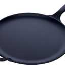 Victoria 12-Inch Cast Iron Comal Pizza Pan with a Long Handle and a Loop Handle, Preseasoned with Flaxseed Oil, Made in Colombia