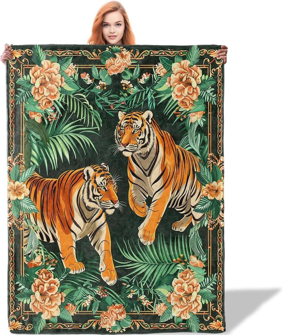Majestic Tiger Jungle Blanket, Lightweight Soft Fleece Blankets Gifts for Women Girls Boys Adults, Throw for Living Room, Couch, Home, Sofa Decor, 50"x60"