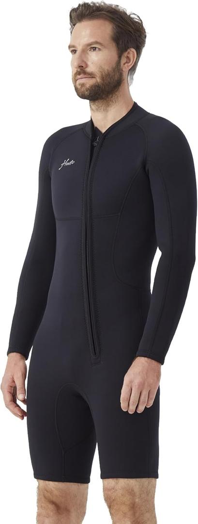 Hevto Men Wetsuit Shorty 2mm Neoprene Short Wet Suit for Surfing Diving Swimming Snorkeling Paddle Boarding (4X-Large, M2LS-Front Zip-Black)