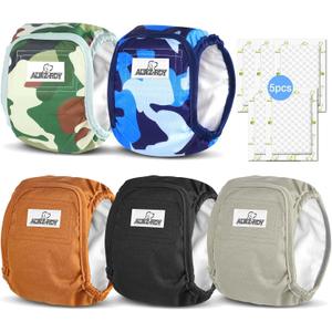 Belly Bands for Male Dogs 5 Pack Washable Dog Diapers Reusable Male Dog Pee Wraps with 5pcs Dog Diaper Liners for Doggie in Incontinence or Excitable Urination and Training, S