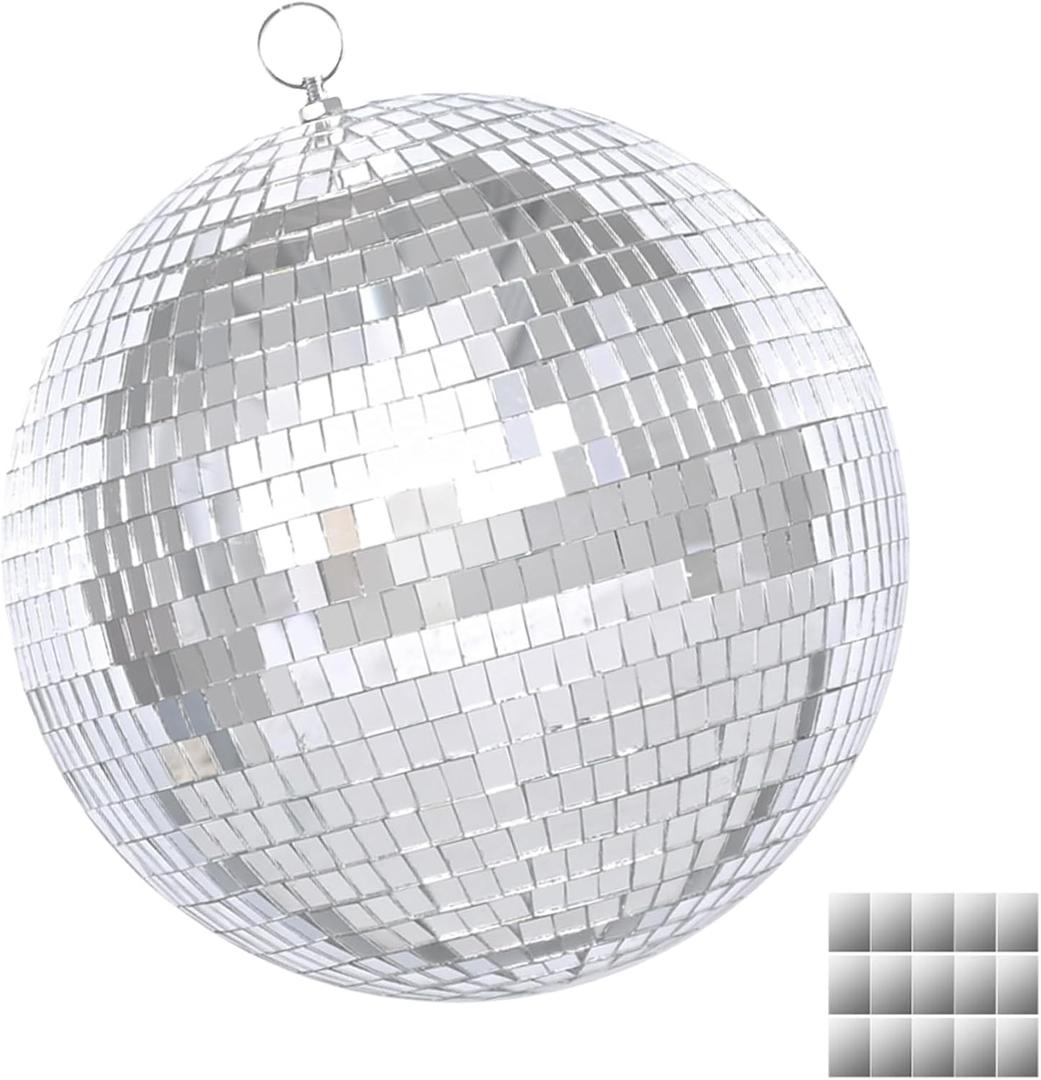 12inch Disco Ball Mirror Balls Large Hanging Disco Balls for Party Decorations, Weddings, Events, (12inch Disco Ball x 1pc, Replacement Mirror x 15pcs)