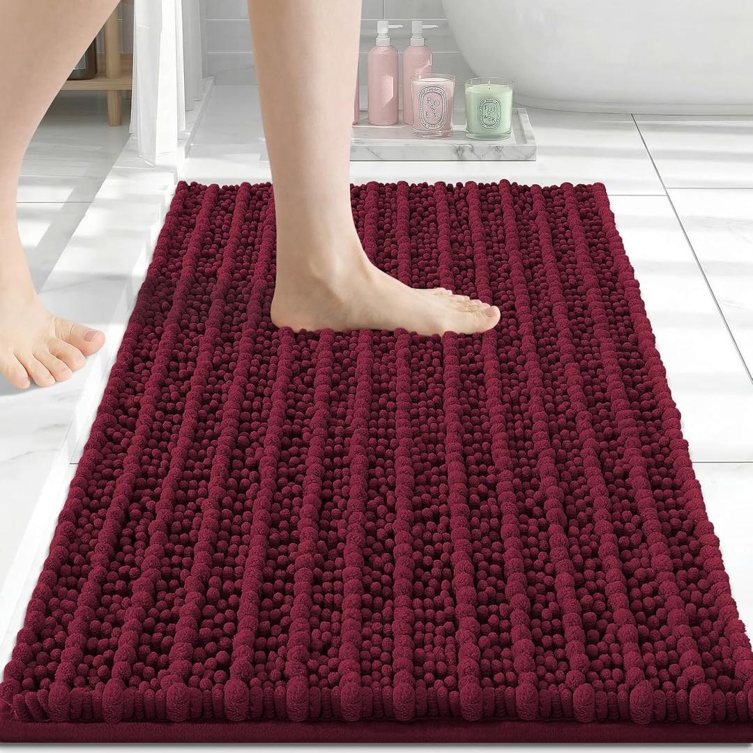 Arotive Luxury Bathroom Rugs 24x16, Extra Soft Thick Absorbent Shaggy Chenille Bath Rugs, Non-Slip Machine Wash Dry, Bath Mats for Bathroom Floor, Tub and Shower, Home Decor Accessories, Burgundy