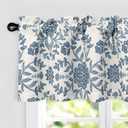 DriftAway Boho Linen Blend Kitchen Valance Curtain Blackout 18 Inch for Living Room Lined Rod Pocket Floral Farmhouse Country Short Curtains for Small Windows 1 Panel (Ivory Navy)