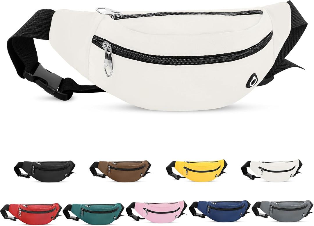 Viqueen Fashion Large Fanny Waist Pack Crossbody Belt Bag for Women and Men,Lightweight Bag with Zipper and Pockets for Running and Sports,Water Resistant,Hands Free Phone Carrying(Beige)