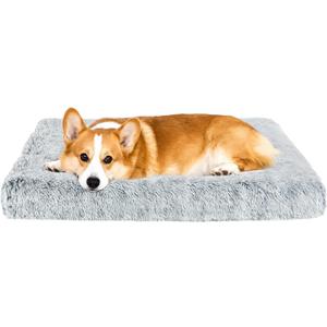 Fluffy Orthopedic Dog Beds for Small Dogs with Washable Removable Cover Dog Crate Bed Egg Crate Foam Support Plush Pet Pad Mat with Anti-Slip Bottom(Grey,30 * 20)