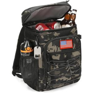 Tactical Backpack Cooler, 25L Cooler Backpack Insulated Leak-Proof, Heavy Duty Large Lunch Backpack, Waterproof Ice Chest Backpack for Men Women Adults Work Daytrip Camping Beach Hiking Accessories (Black Camo)