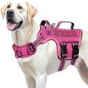 Dog Harness for Large Dogs Heavy Duty, No Pull Tactical Dog Harness with Molle System, Easy On and Off Service Dog Vest, Breathable Padded, Adjustable Reflective Pet Vest for Walking Hiking Training (L(Neck:18-24",Chest:25-36"),45-80 lbs, Pink)