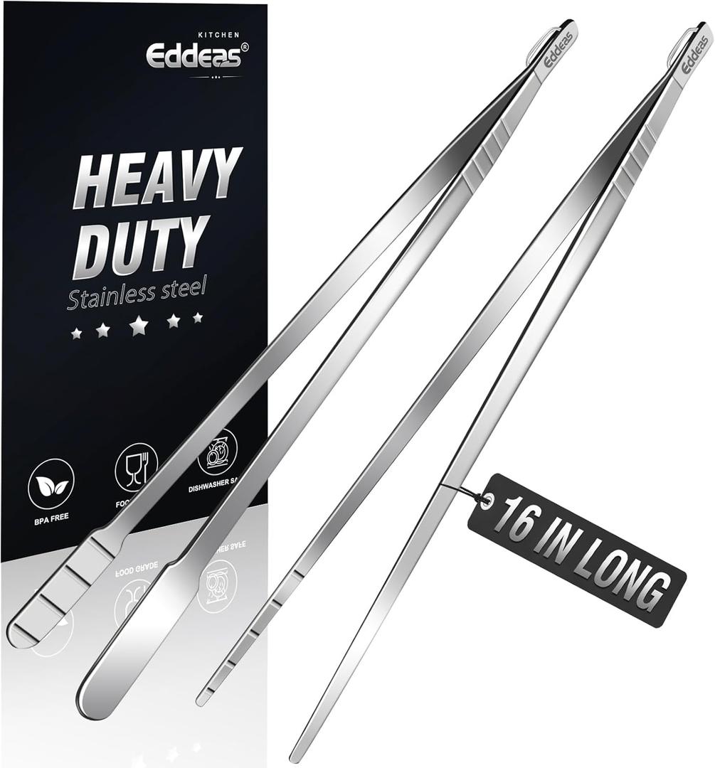 16 Inch long Kitchen Tweezers - 2 Pack large Tweezer Tongs for Cooking, Heavy Duty Stainless Steel Heat Resistant 600F Food tweezers, Dishwasher safe