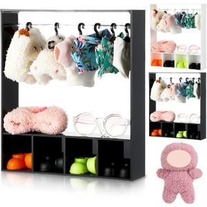 Simgoing 17cm Doll Clothes Closet with 13 Hangers Clothes Storage for Figures Wardrobe Furniture Accessories 17cm Doll Accessories Display Box Portable Storage for Dollhouse(Black)