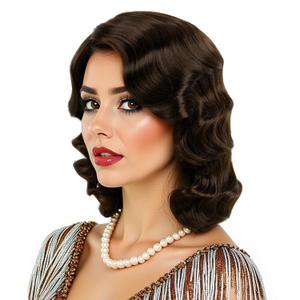 Long Brown 1920s Wig for Women Gatsby roaring 20s Finger Wave Party Synthetic Full Vintage Wigs for Womens Lady Cosplay Costume Fancy Dress 1920 Flapper Wig
