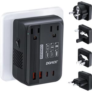 DOACE 220V to 110V Converter 350W Voltage Converter US to Europe for Hair Straightener/Curling Iron Converter for European Travel with 4-Port USB Charging and UK/AU/US/EU Worldwide Plug Adapter