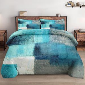 Twin Size Comforter Set with Pillowcase, Painting Contemporary Teal Turquoise Grey Soft 2 Pcs Bedding for Kids and Adults Bedroom Bed Decor (Multi 1)