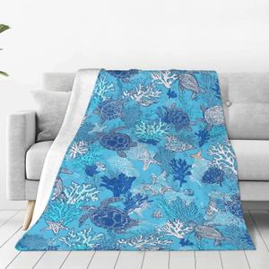 Ocean Turtle Throw Blanket Soft Flannel Blanket 60"x50" in Bed Blanket Home Decor for Room Sofa Couch All Season