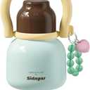 22 oz Water Bottle with Straw and Bowl, Wide Mouth Insulated Stainless Steel Tumbler;24H Ice Cold Leak-Proof Cup for Women Picnic & Hiking; Heart Bracelet Charm, Ideal Gift Choice, Gem Blue