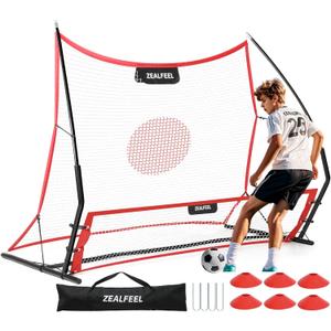 Soccer Rebounder, 2-in-1 Soccer Rebound Net, 6'x4.7' Large Net & 6'x16" Small Net, Soccer Bounce Back Net Practice for Team Volley Passing Solo Training, Football Trainer with Carry Bag Cones