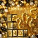 Ecomore Graduation Party Decorations Class of 2025-86 PCS Grad Party Supplies Includes LED Light Strings Balloon Block Boxes with Letters Foil Curtain Backdrop 2025 Balloon Garland Kit - Black Gold