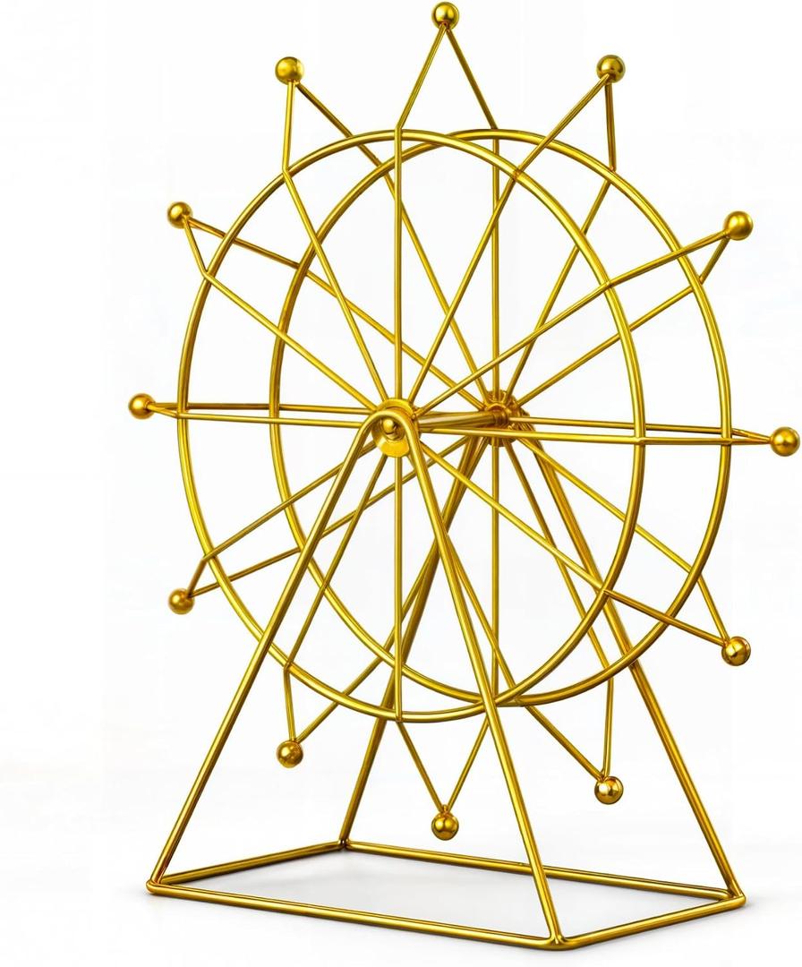 Ferris Wheel Bookshelf Decor Gold Modern Gift - Shelf Decor Accents Ornament - House Decorations Living Room - Fireplace or Desk Decor - Entryway Decor. (Art Deco)