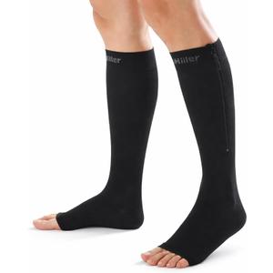 Doc Miller Compression Socks with Zipper Open Toe Knee High 15-20 mmHg Compression Stockings for Women & Men, Wide Calf, All-Day Circulation Support for Swelling, Travel, Work & Pregnancy - 1 Pair, Large