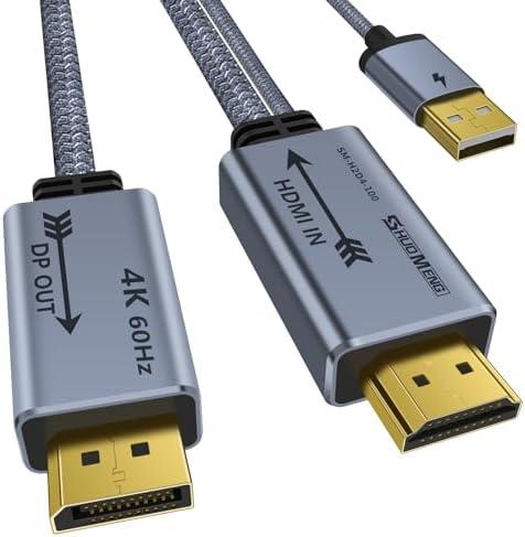 HDMI to Displayport Adapter 4K@60Hz, 2K@120Hz, 1080P@165Hz, HDMI Male Source to DisplayPort Male Monitor Cable, HDMI to DP with USB Power Cable Compatible with PS5, Xbox, Switch, Laptop 1m/3.3ft