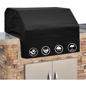 Covers & All Built-in Grill Cover for Outdoor Grill  Heavy Duty 12 oz Waterproof Built-in BBQ Grill Cover, PVC-Coated Polyester with Elastic Hem for Snug Fit (32 x 26 x 24 inches, Black)
