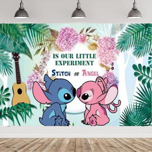 Okelaucfh Stitch and Angel Gender Reveal Party Background Jungle Leaves Theme Background 5 x 3ft Baby Shower Tropical Hawaii Photography Backdrop Party Decorations