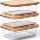Prosumer's Choice Glass Containers with Bamboo Lids, 36oz - Set of 3 Stackable Food Storage with Wood Lids - Lunch Meal Prep Container Box - Made of Borosilicate Glass - with Silicone Ring