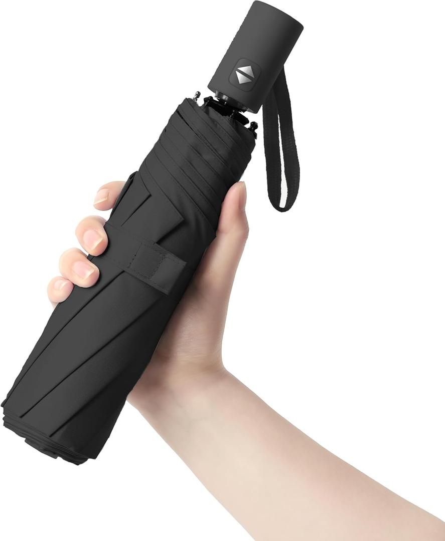 BAODINI Small UV Protection Travel Umbrella Compact for Rain and Sun UPF 50+ 41 inch Portable Umbrella for Women and Men (Deep Black)