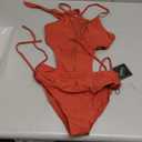 ZAFUL One Piece Swimsuit for Women Halter Neck Cutout Mesh Bathing Suit Sexy Open Back Ruched Drawstring Cheeky Swimwear (Brick Red)