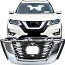 Front Bumper Upper Grille Compatible with 2018 2019 2020 Nissan Rogue Chrome & Black Horizontal Mesh ABS Radiator Grill Replacement Part Grille