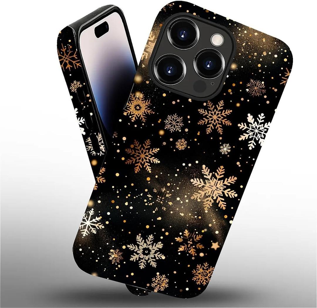 for iPhone 14 Pro Max Case,Golden Snowflakes Falling Pattern for Girl Women Boy Hard Hybrid Shell Shockproof Silicone Full Body Protective Case for iPhone 14 Pro Max