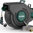 AYURA Retractable Garden Hose Reel 100 ft x 1/2 inch with Pro Metal Shaft, Heavy Duty Automatic Garden Hose Reels with Kink-Free Rewind and Lock at Any Length, Wall Mount Water Hose Reel for Outside
