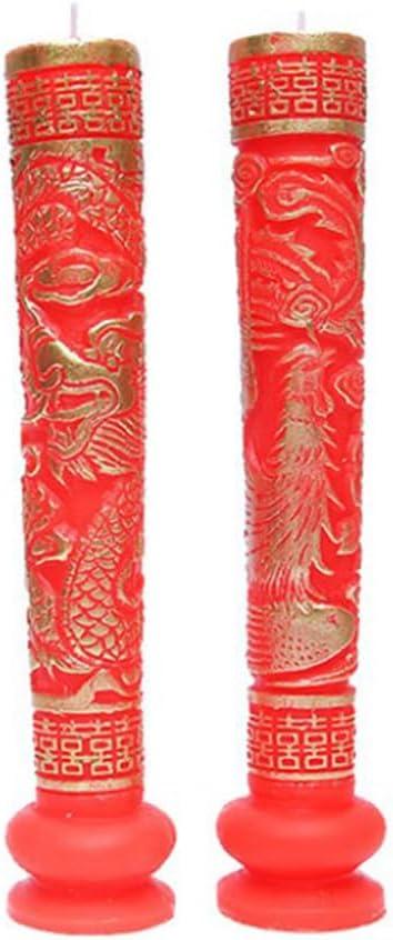 Ciieeo 1 Pair Dragon and Phoenix Wedding Candle Menorah Ornament Chinese Wedding Prop Red Straight Candle Long Wedding Pillar Candles Baby Paraffin Chinese Style Dragon and Phoenix Candle
