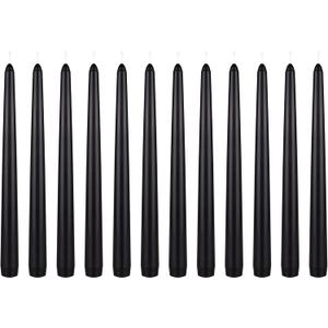 Mega Candles 12 pcs Unscented Black Taper Candles, Hand Poured Wax Candle 10 Inch x 7/8 Inch, Home Dcor, Wedding Receptions, Centerpieces, Occasions, Romantic Dinners, Prayer, Candle Holders